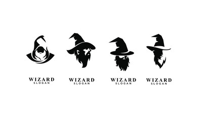 set of wizard badge logo icon design vector illustration - obrazy, fototapety, plakaty