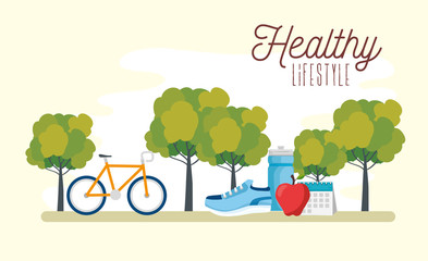 poster healthy lifestyle with bike and icons vector illustration design
