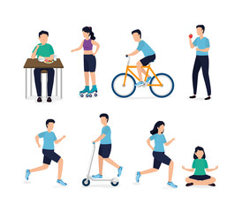 set of people and healthy lifestyle icons vector illustration design
