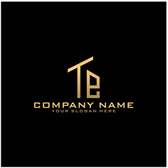 Letter TE With Building For Construction Company Logo