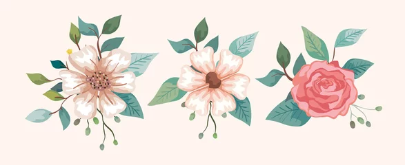 Reihe von Blumen mit Zweigen und Blättern, Vektorgrafik-Design © Gstudio