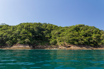 Naklejka premium Cuajiniquil beach, Santa Elena Bay, geological formations in Santa Rosa National Park, Guanacaste Costa Rica.