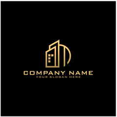 Letter M With Building For Construction Company Logo