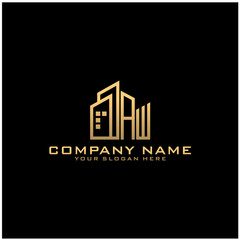 Fototapeta premium Letter AW With Building For Construction Company Logo