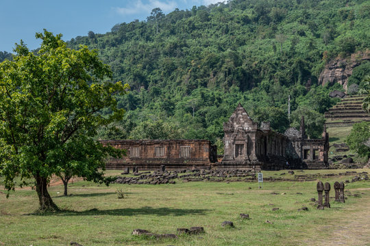 Old Khmer ruins at the Wat Phu Champasak, Laos