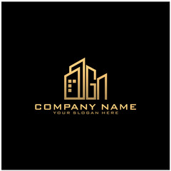 Letter GN With Building For Construction Company Logo