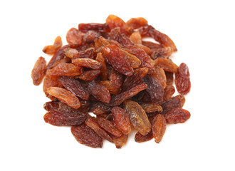 brown raisins on a white background