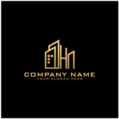 Letter HN With Building For Construction Company Logo