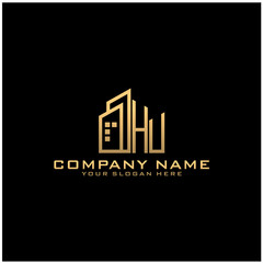 Obraz premium Letter HU With Building For Construction Company Logo