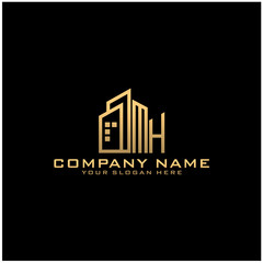 Letter MH With Building For Construction Company Logo