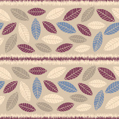 Fototapeta na wymiar Seamless abstract ikat pattern with image of leaves.