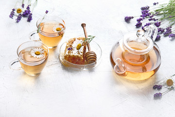 Healthy herbal tea with Lavender and chamomile flowers