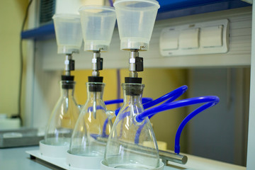 Flasks and test tubes in the laboratory.Concepts of scientific research and development