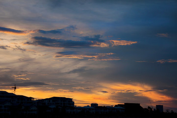 Scenic sunset with building silhouettes. Sydney, Australia
