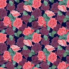 Fototapeta na wymiar Seamless watercolor pattern of roses 10