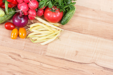 Fresh vegetables as food containing vitamins. Healthy lifestyles and nutrition. Place for text