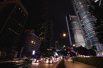 Fototapeta na wymiar night life among the skyscrapers in the city of Kuala Lumpur, Malaysia
