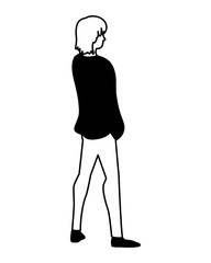 young man of back position on white background