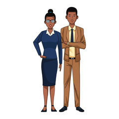 afro businessman and businesswoman standing icon