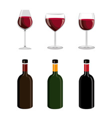 bundle wine with set icons vector illustration design
