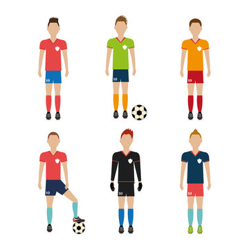 group of player soccer with ball vector illustration design