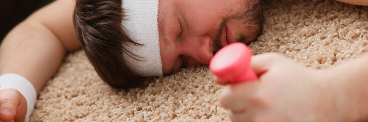 A young man was engaged in fitness at home