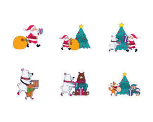 Merry christmas icon set vector design