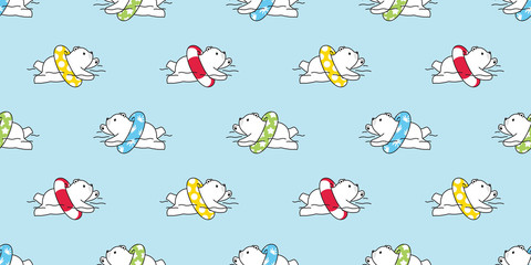 Bear seamless pattern polar bear vector swimming ring scarf isolated teddy pool ocean summer beach cartoon repeat background tile wallpaper doodle illustration design