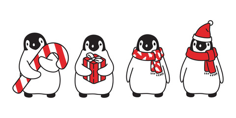 penguin vector Christmas Santa Claus hat candy cane birthday gift box icon logo cartoon character illustration symbol graphic doodle design © CNuisin