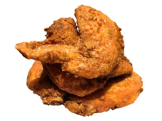 Fried chicken on a white background.