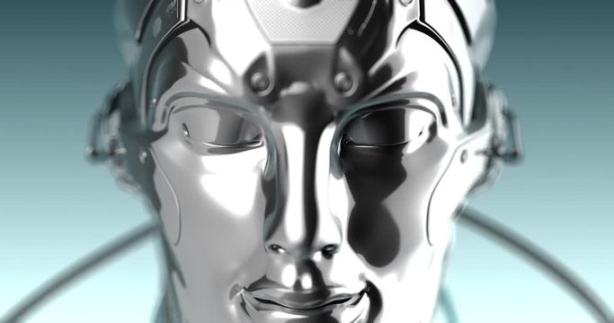 Robot head waking up an artificial intelligence concept ofTechnology of the future