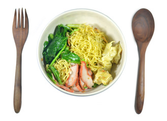 Dried noodles, dumplings on a white background.