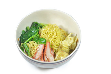 Dried noodles, dumplings on a white background.