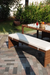 Artistic Ethnic Classy Modern Elegant Luxury Indoor Home Interiors and Outdoor Garden Park Furniture Table Chair Cabinet Accessories from Rattan Plastic Wicker or Wooden Materials for Hotel and House 