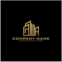 Letter WA With Building For Construction Company Logo