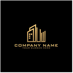 Letter UW With Building For Construction Company Logo