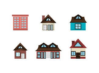 bundle house facade isometric icons vector illustration design