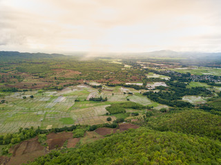 Fototapeta na wymiar Aerial photograph of rice fields and mountains