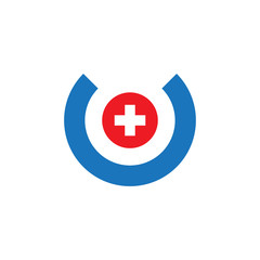 Logo Design with Half Blue  Circle and Red Cross Icon