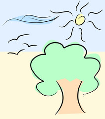 Tree with sky drawing