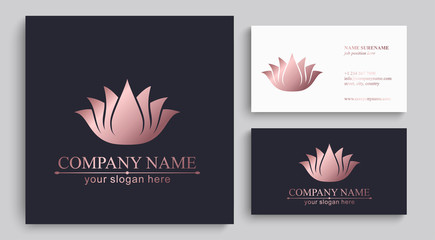 Lotus Logo. Flower icon abstract design vector template business card. Lotus SPA icon. Logo for Spa, massage, beauty salon, yoga, cosmetics, hotel, fashion.