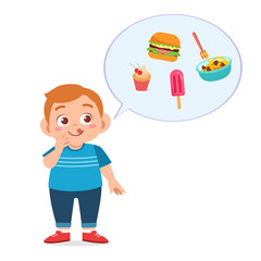 cute fat kid boy eat junk food