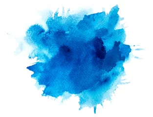 Küchenrückwand glas motiv blauer Farbklecks Aquarell auf Papier. © caanebez