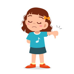 happy cute kid girl with thumb down sign