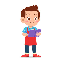 happy cute kid boy waiter write order