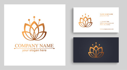 Fototapeta na wymiar Lotus Logo. Flower icon abstract design vector template business card. Lotus SPA icon. Logo for Spa, massage, beauty salon, yoga, cosmetics, hotel, fashion.
