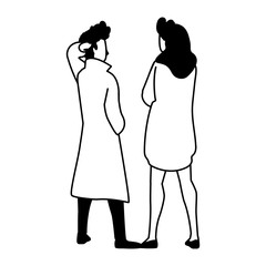 couple of people in back position on white background