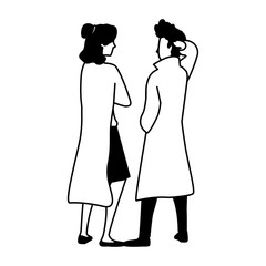 couple of people in back position on white background