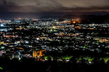 Landscape night sky from Khao Rang viewpoint, Viewpoint of Phuket city in night shot, Phuket province Thailand.