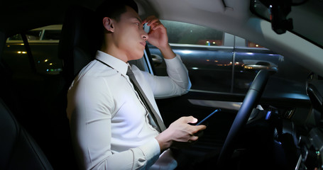 businessman feel depressed in car